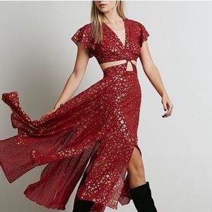 Free People Star Foil Jasper Midi Dress in Red